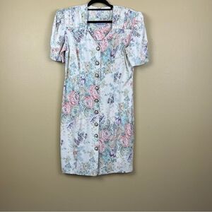 Vintage Caroline Wells Collection Dress Floral Button-Down Unique Size 12